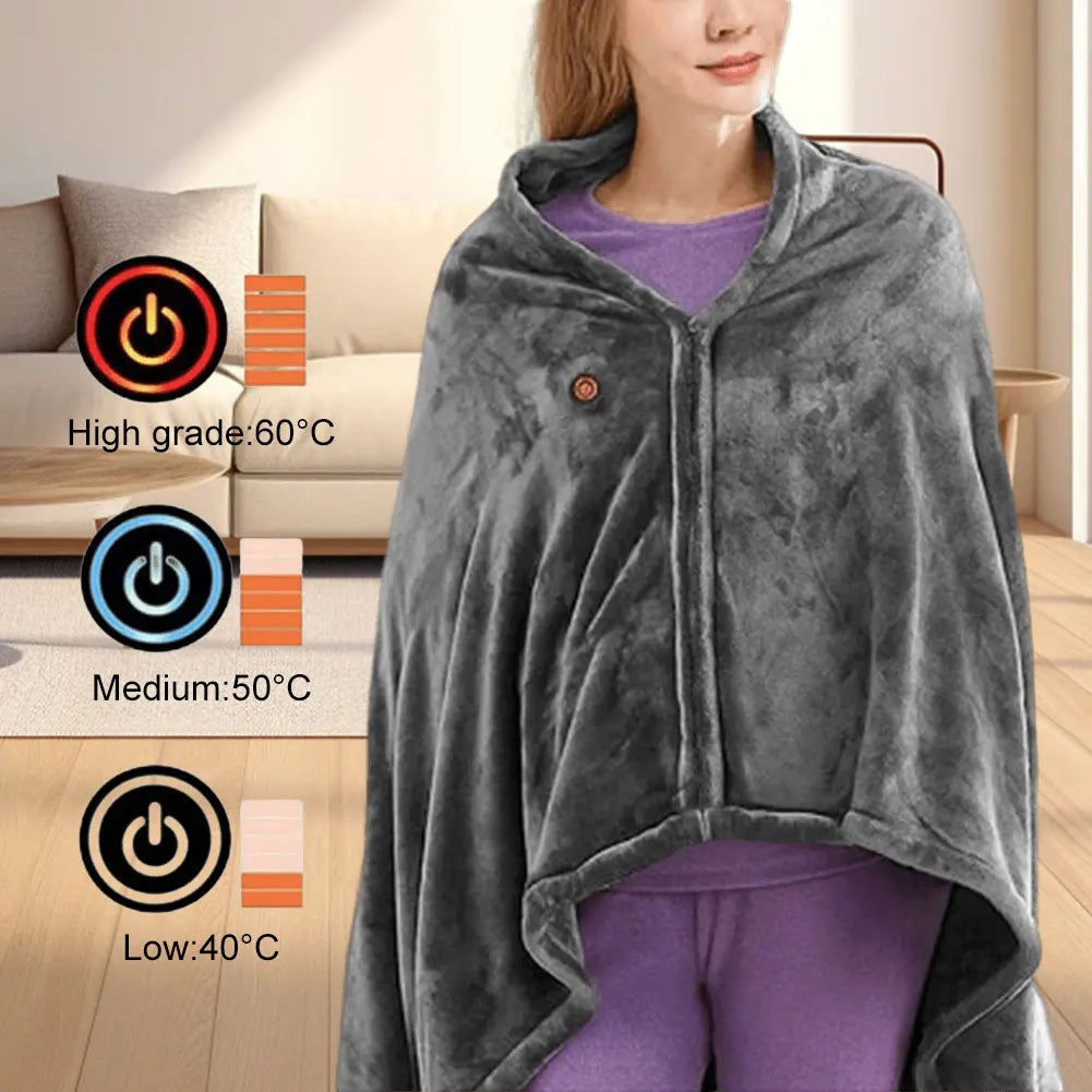 USB Electric Heated Blanket 3Heating Levels Fleece Heated Blanket Portable Body Warmer Blanket Quickly Heated Cape Pad forOffice