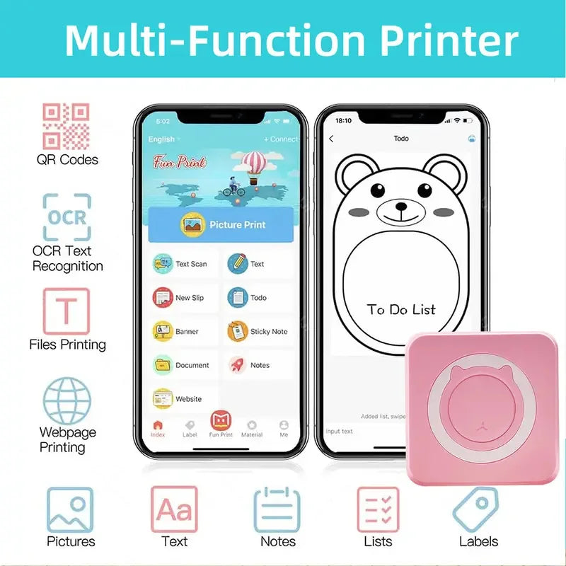 Mini Pocket Printer Gifts Portable Thermal Printer For Pictures/Retro-Style Photos/Receipts/Notes/Lists/Label/ Memo/QR Codes