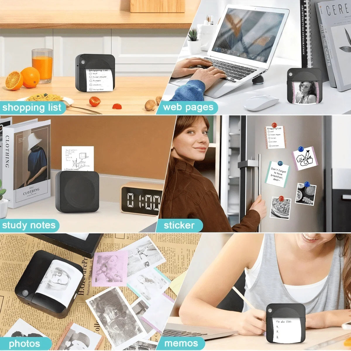 A portable wireless mini printer - wireless photo, label, memo printer, compact thermal printer
