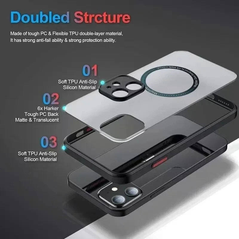 Luxury Matte Armor Magnetic Magsafe Wireless Charge Case For iPhone 16 15 14 13 11 12 Pro Max 13 Mini 14 Plus Cover Fundas
