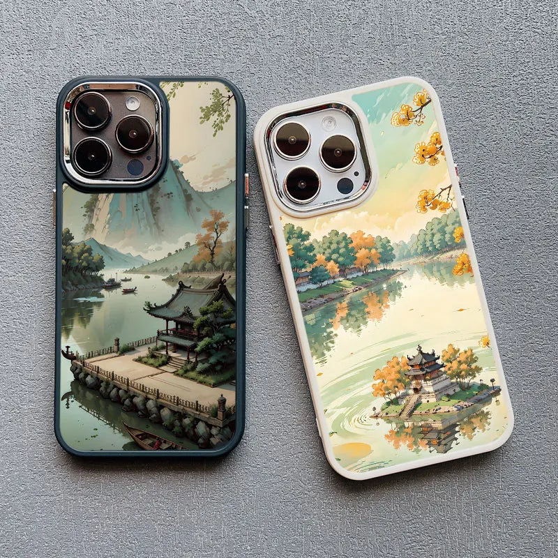 Mountain Peak Lake Vintage Silicone Phone Case For iPhone 13 12 Pro Max 16 15 11 Pro Max 14 7 8 Plus SE2 XS X XR Soft Back Cover