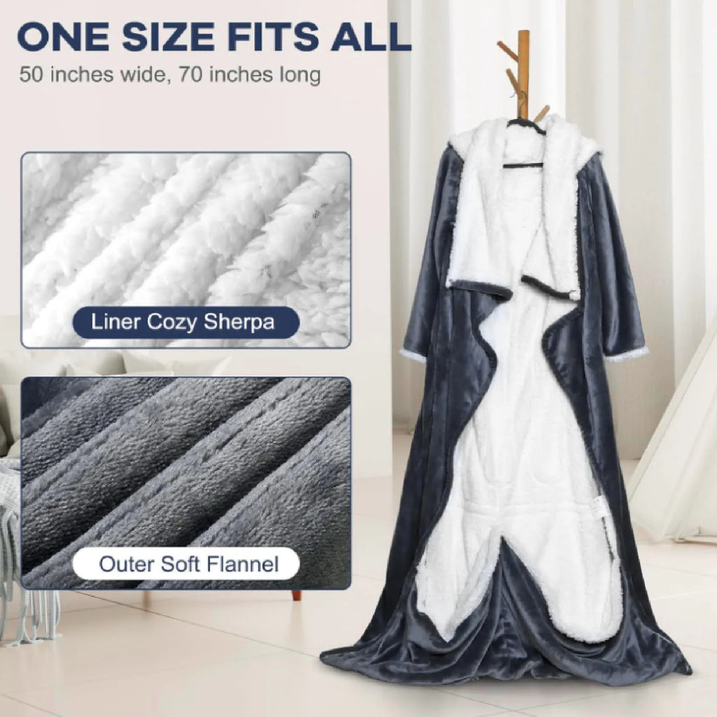 Heated Blanket with Sleeves Hood and Foot Pocket Flannel 10 Heating Levels Electric Wearable Blanket with 3 Time Settings for Fa