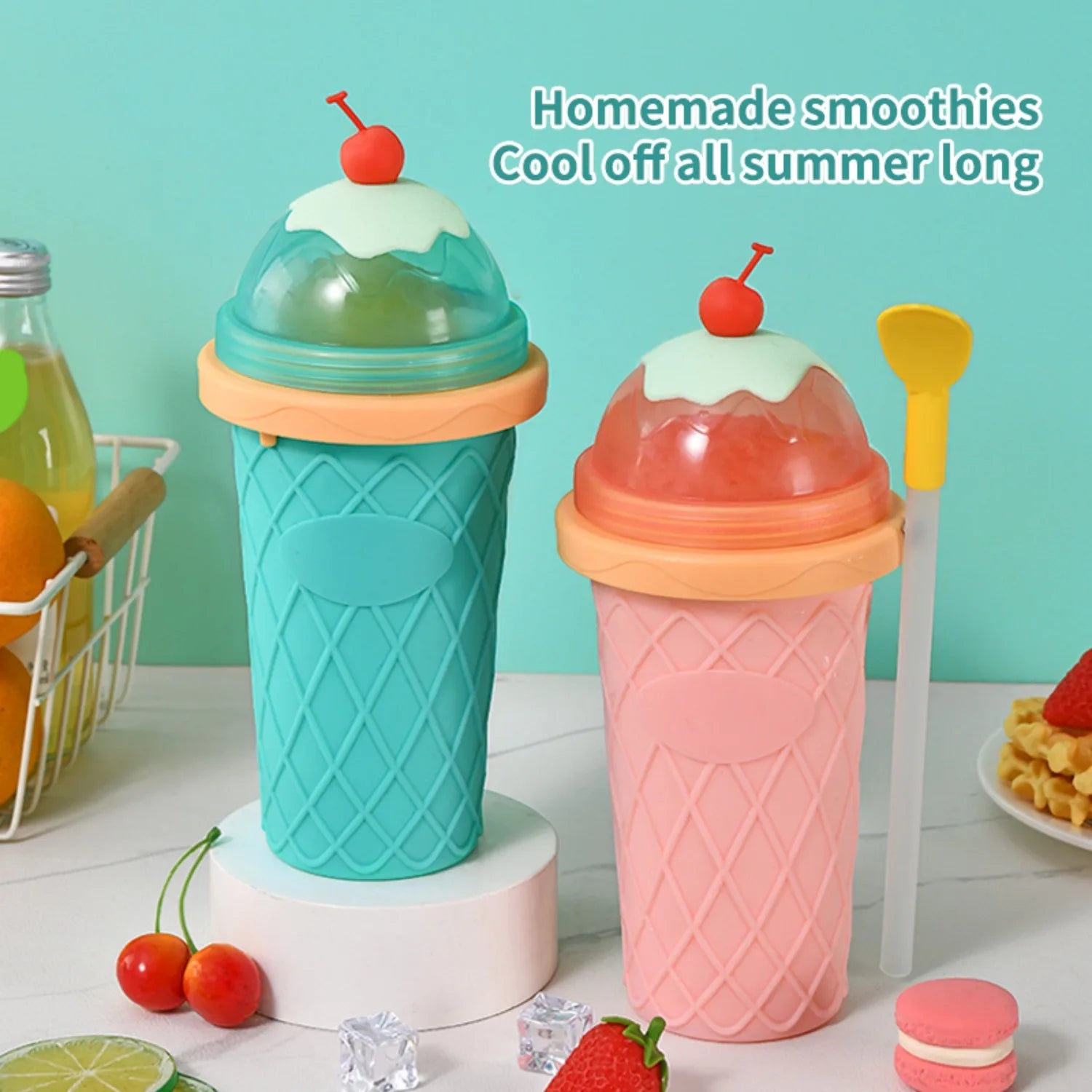Slushie Cup, DIY Magic Slushy Maker Cups, Portable Slushy Cup for Juices, Milk and Ice Cream Make, Double Layers Smoothie Cups